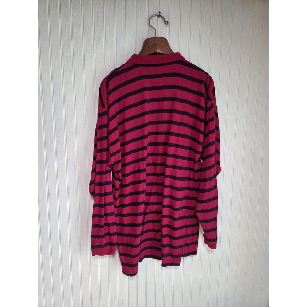 Nuovo Jeanswear Polo Shirt Mens XL Red Black Striped Long Sleeve Collared Casual - Picture 3 of 6